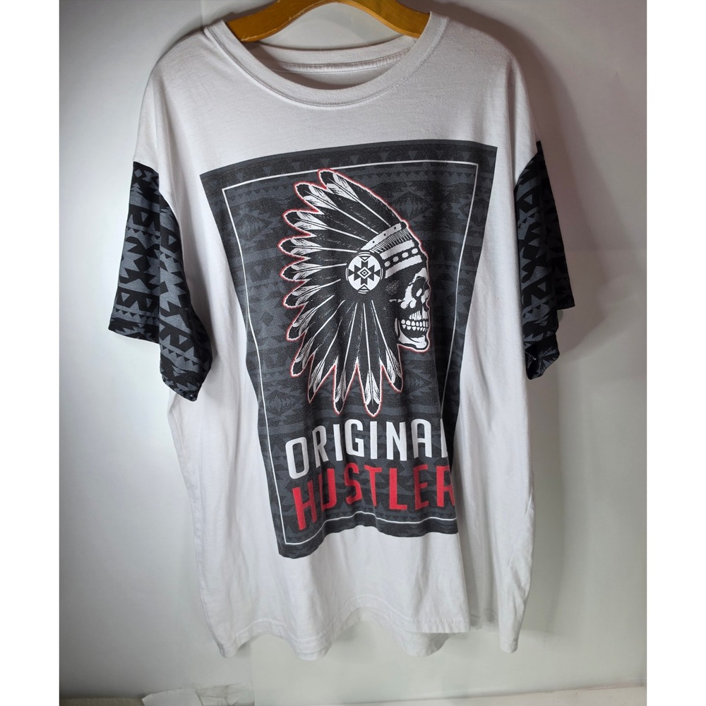 Fresh Laundry Original Hustle Shirt Mens 2XL White Skull Chief Headdress Y2K